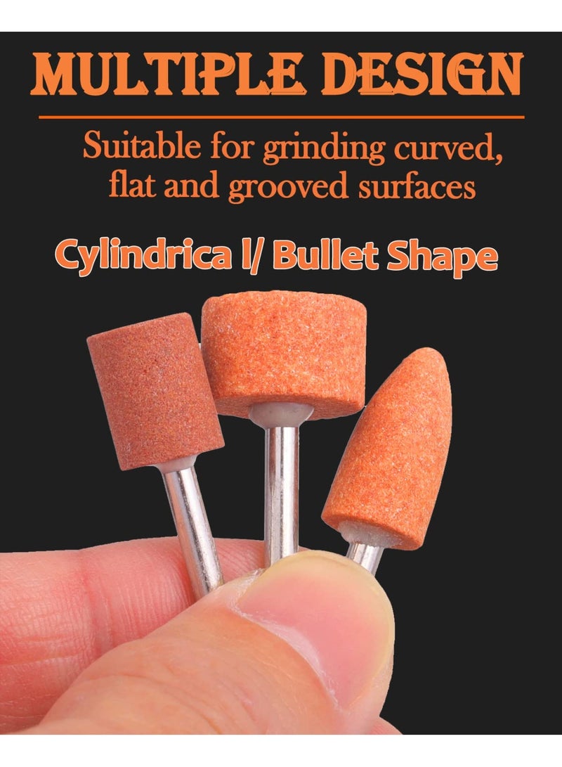 60 Pack Grinding Stone Set 1/8 Shank, Sanding Drill Bit for Rotary Tool Flap Wheel for Grinding, Polishing, Deburring Ferrous Metal, 2 Shaped and 3 Sizes(Orangage, Aluminum Oxide) - Image 3